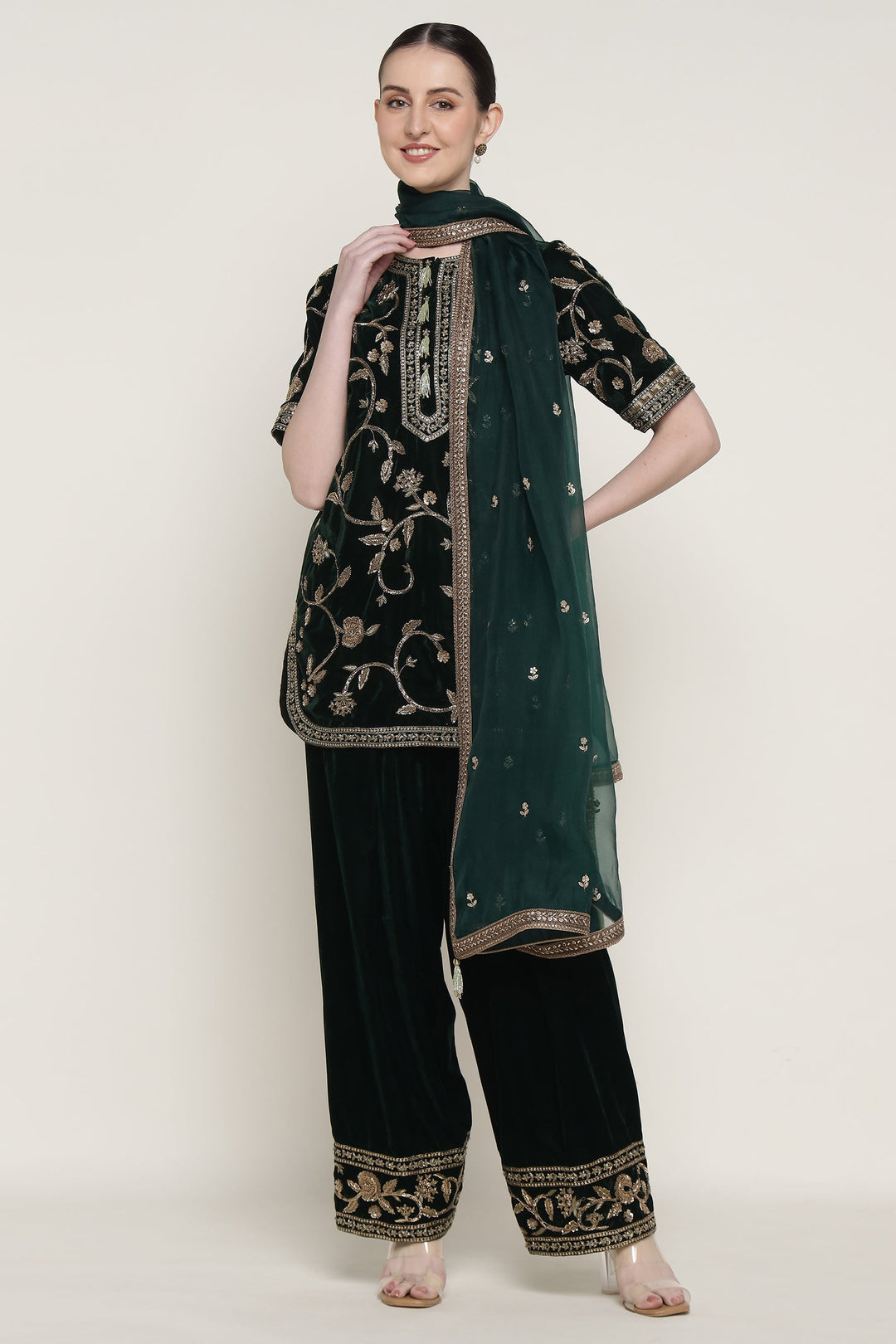 Green Zareen Velvet Kurta Set