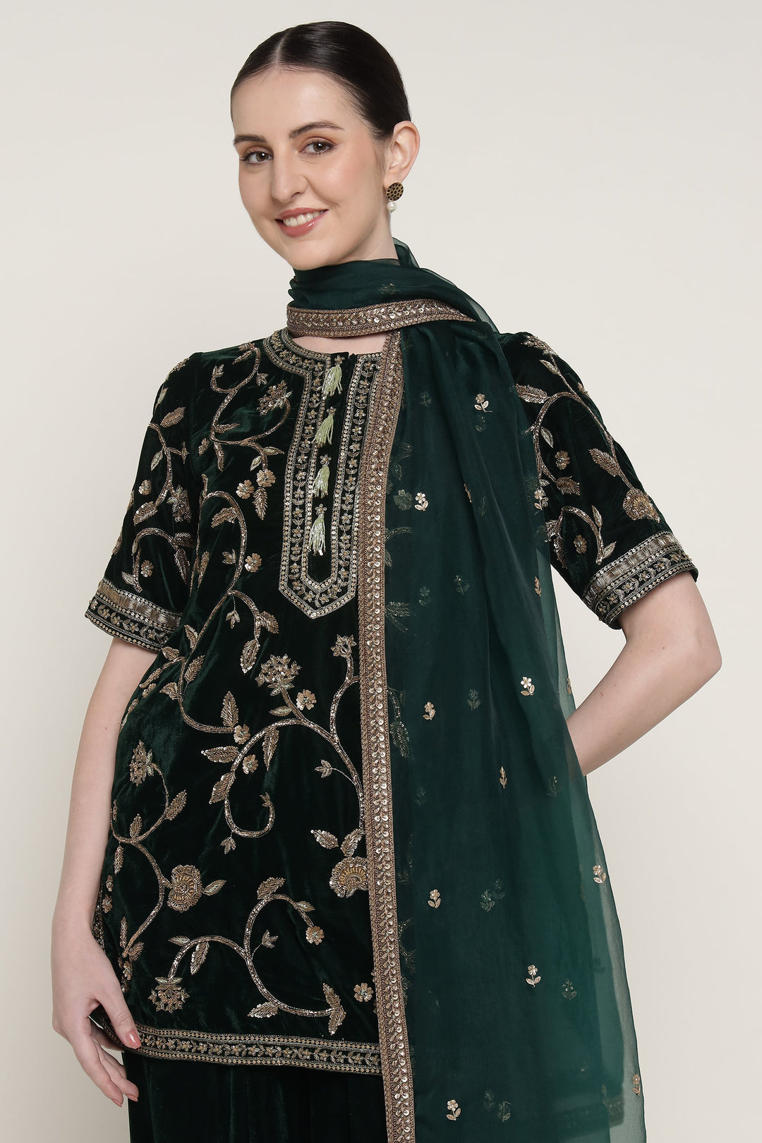 Green Zareen Velvet Kurta Set