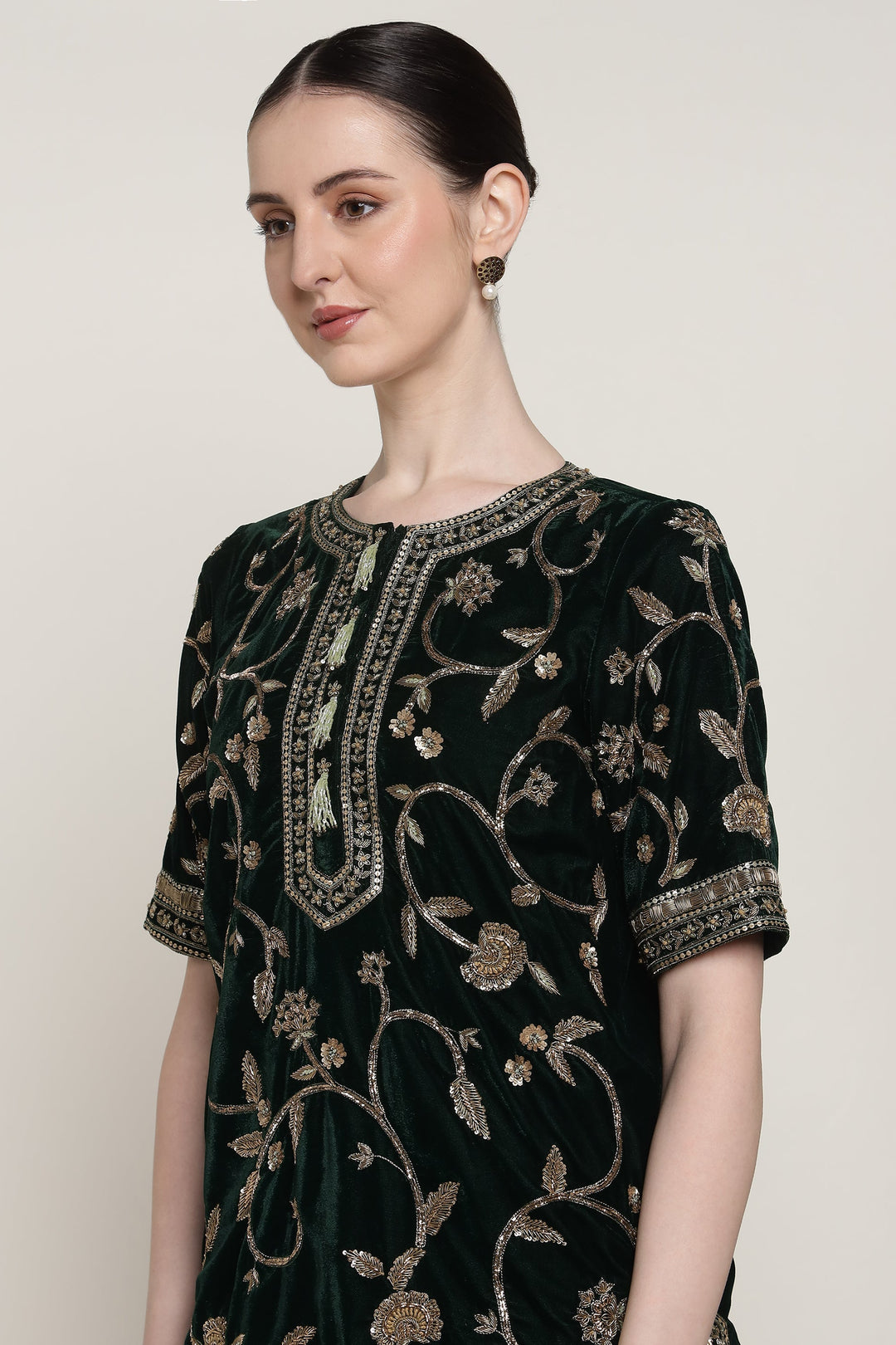 Green Zareen Velvet Kurta Set