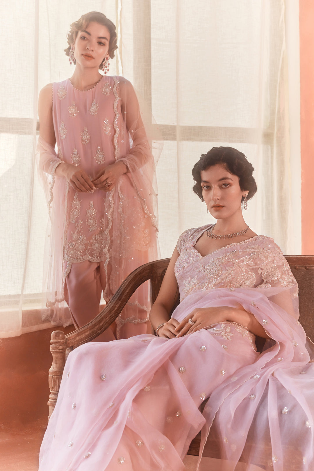 Pink Sparrow Saree Organza Saree and Georgette Blouse with threadwork and cutdana embroidery