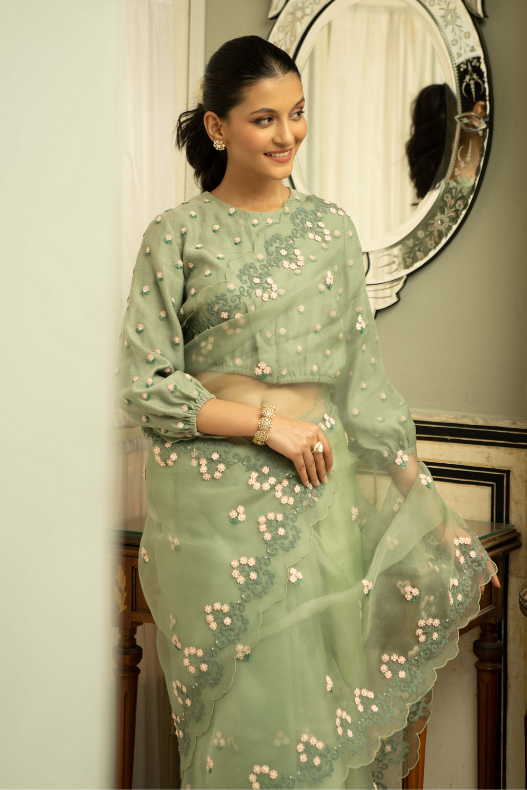 Green Dutch Miniature Saree