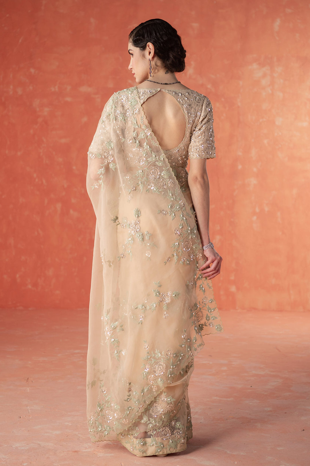 Beige Wild Rose Dori Saree