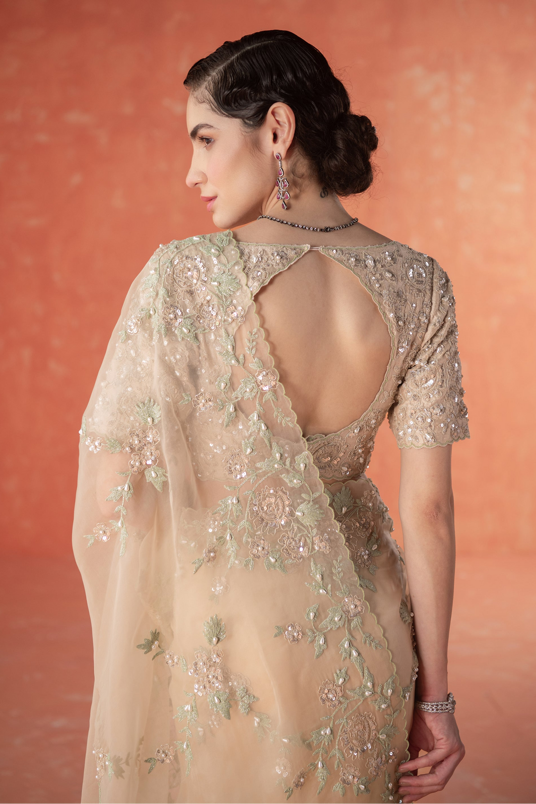 Beige Wild Rose Dori Saree