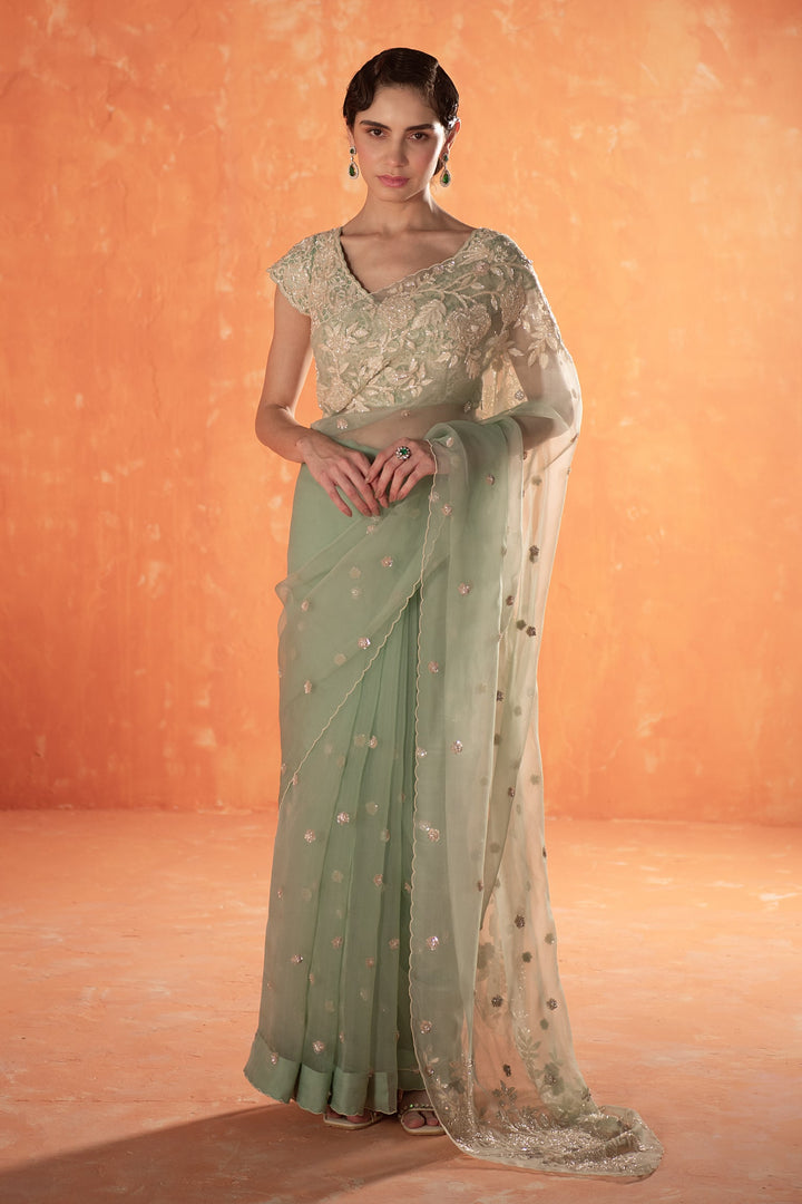 Teal Sparrow Saree