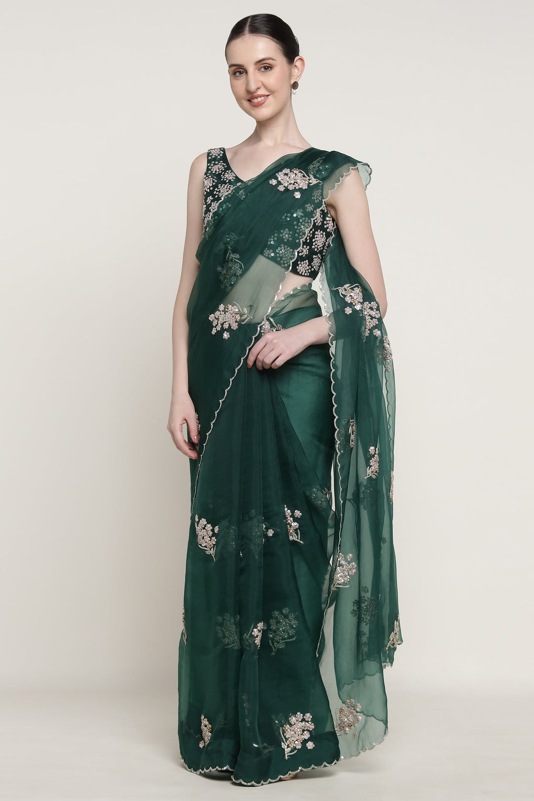 Green Glowing Dandelion Saree