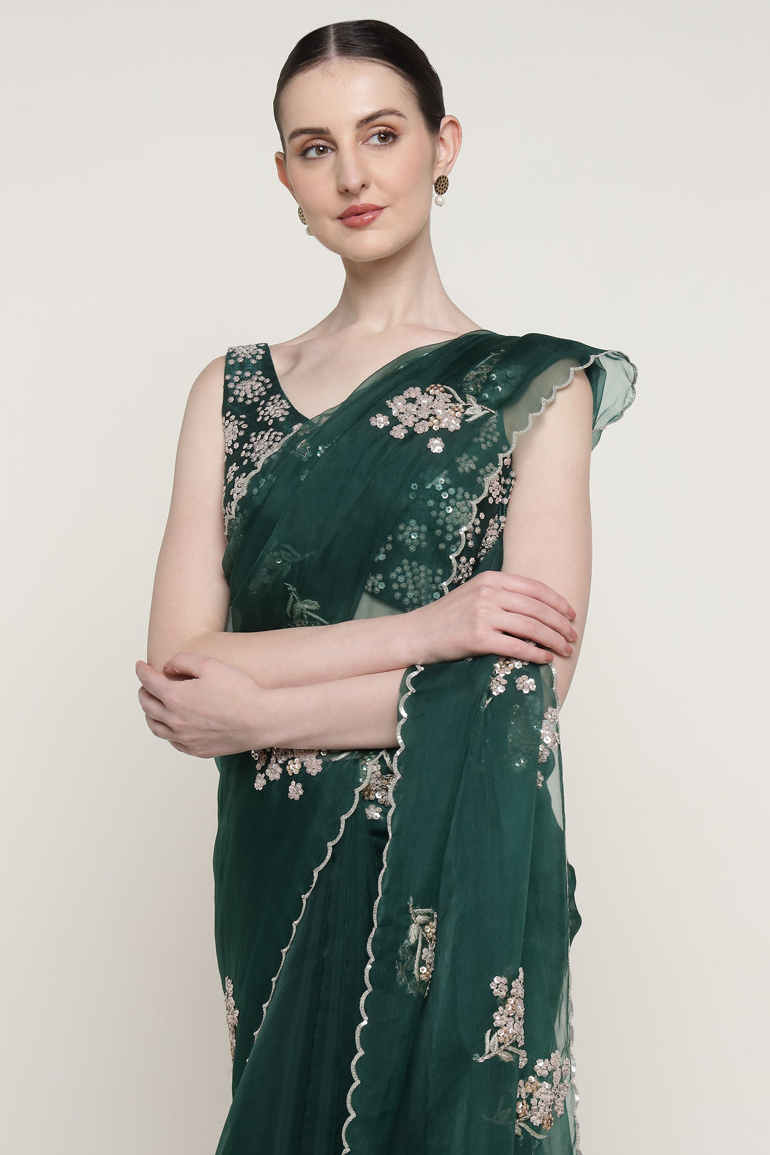 Green Glowing Dandelion Saree
