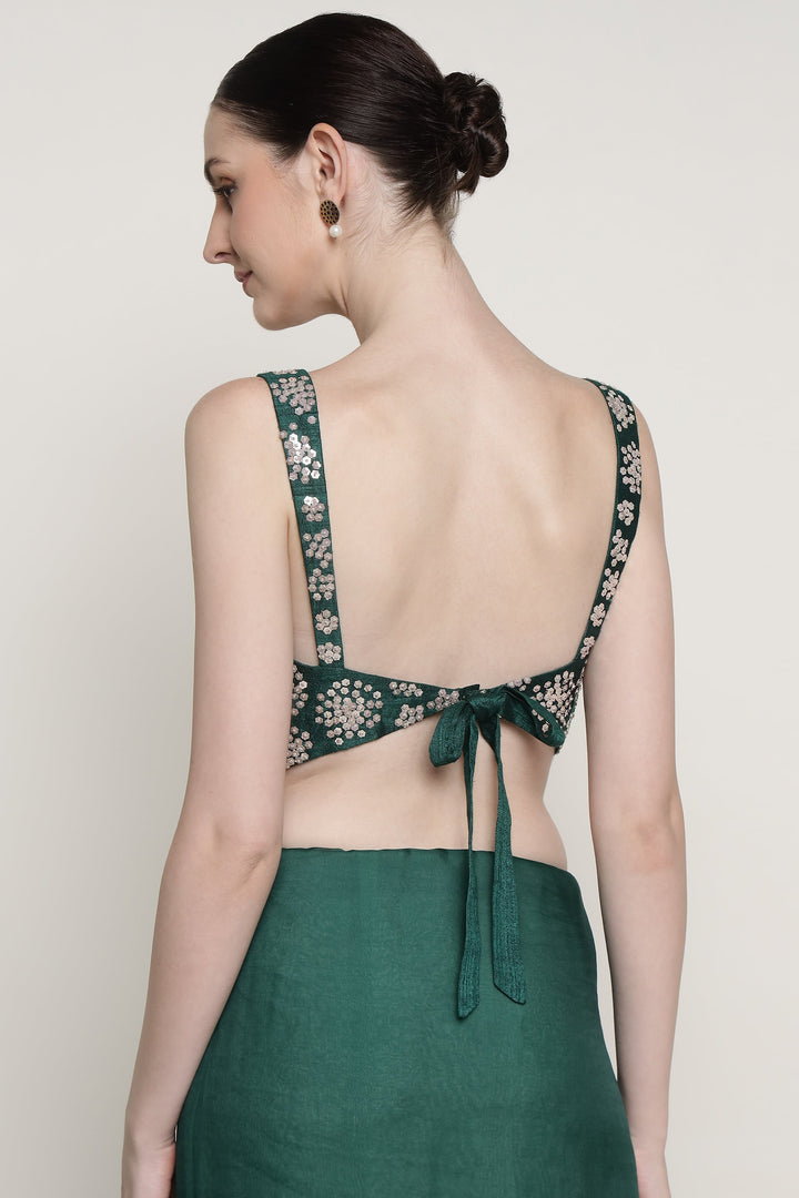 Green Glowing Dandelion Saree