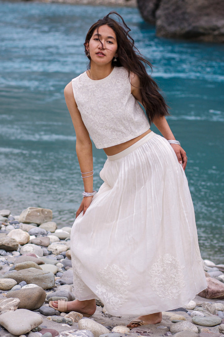 White Shadow Bloom Skirt Top