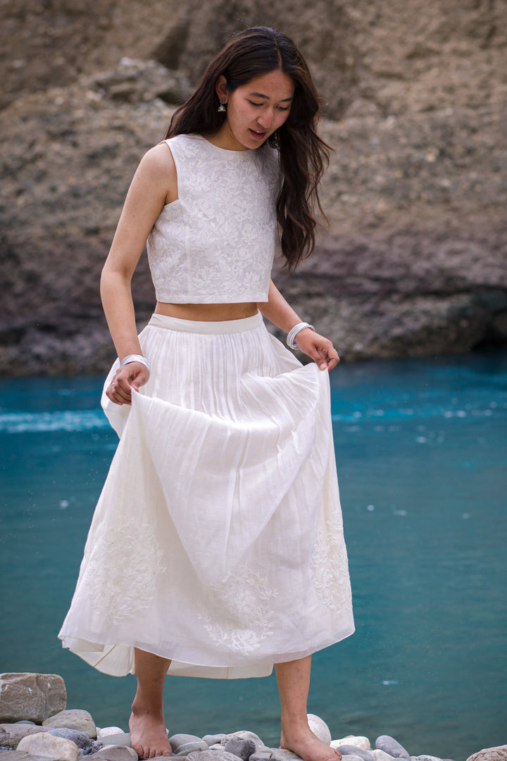 White Shadow Bloom Skirt Top