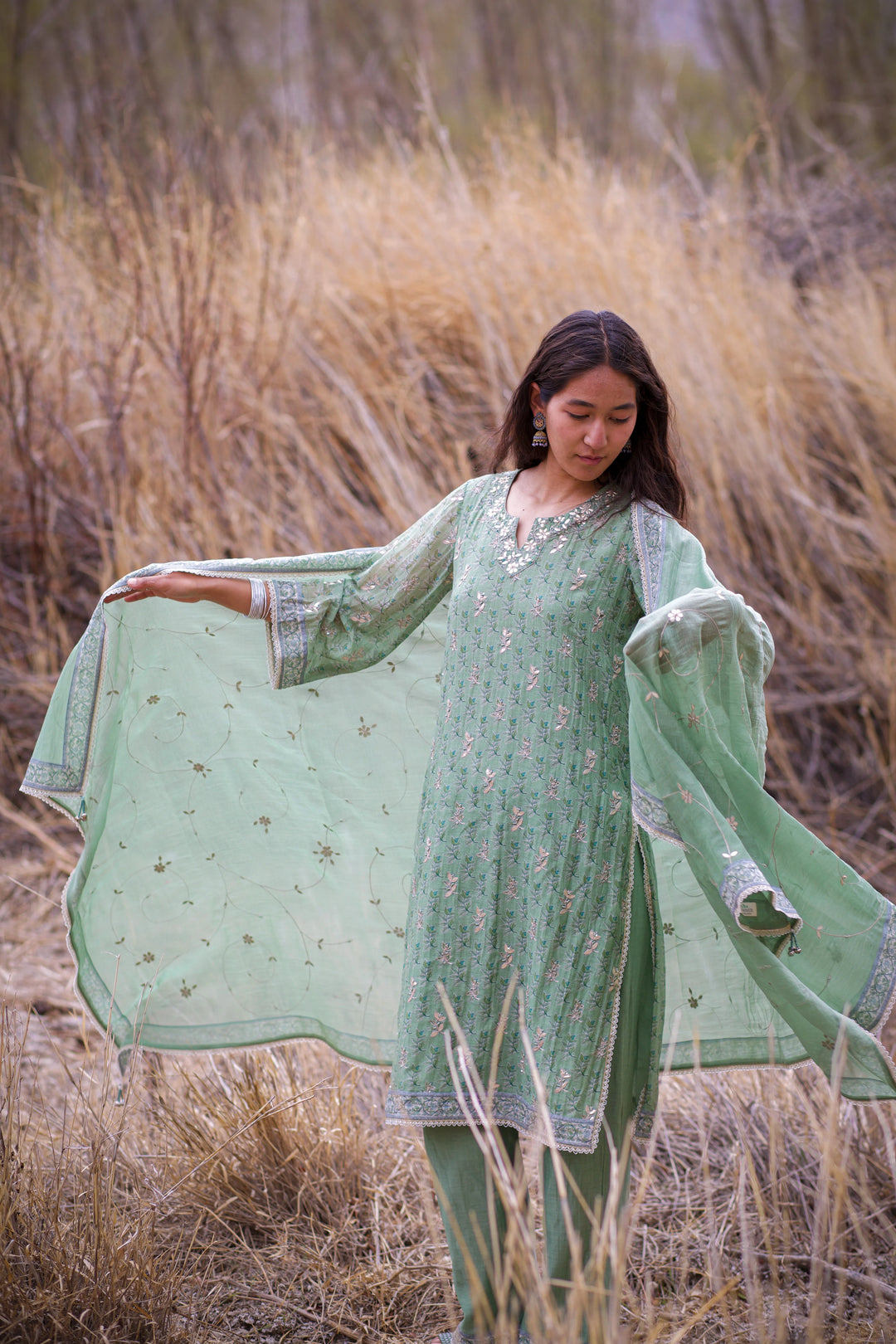 Green Ava Ari Kurta Set