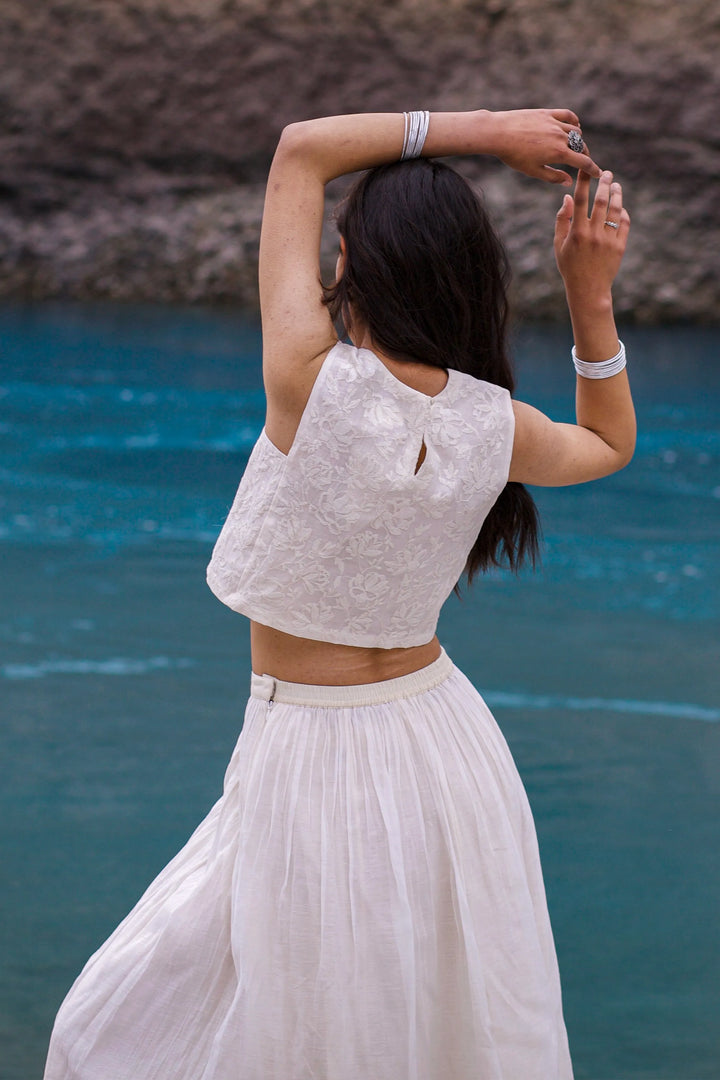 White Shadow Bloom Skirt Top