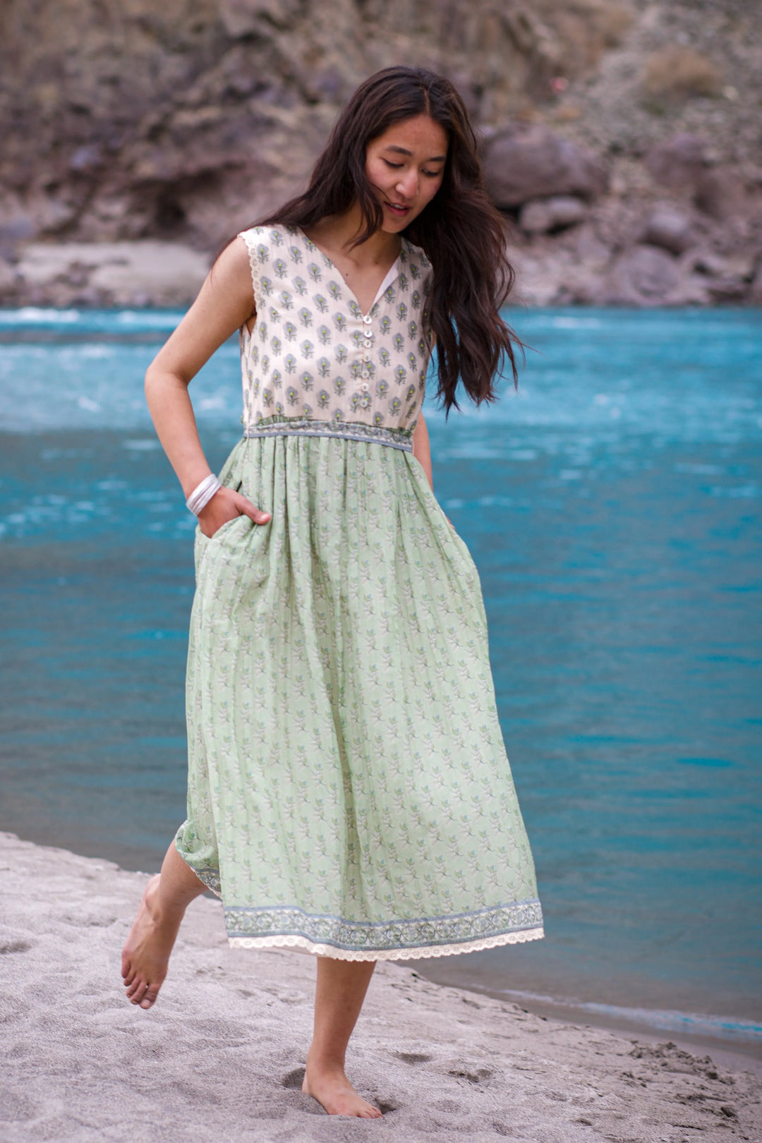 Green & White Jessa Dress