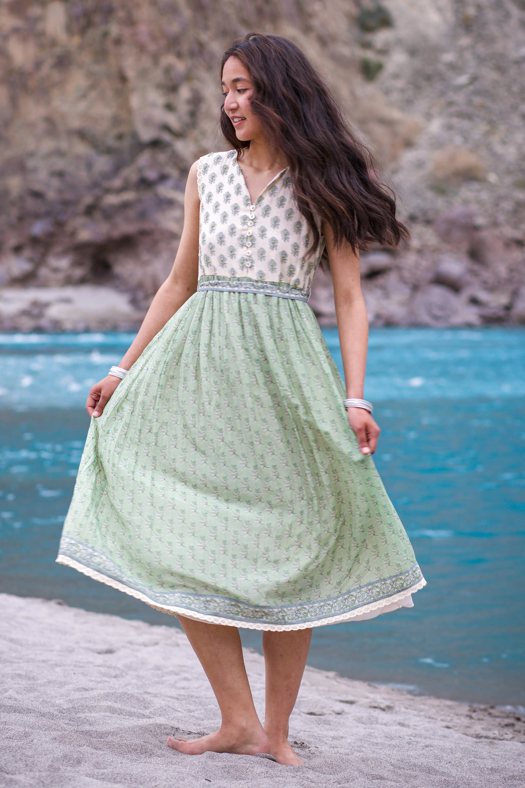 Green & White Jessa Dress
