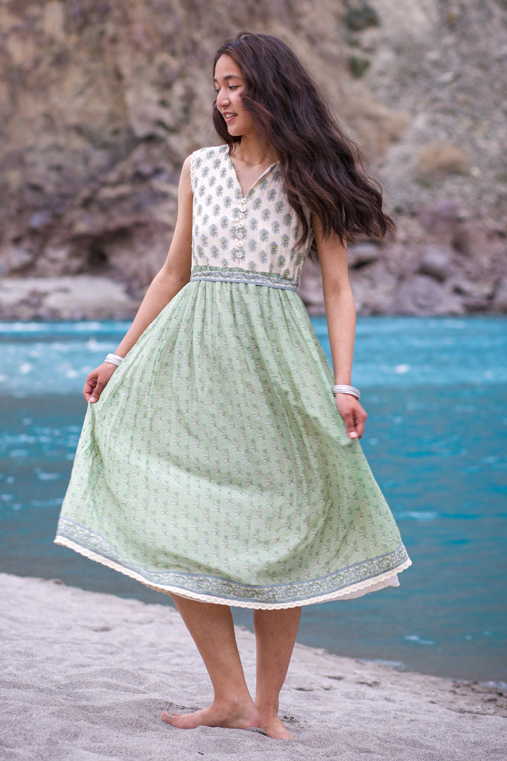 Green & White Jessa Dress