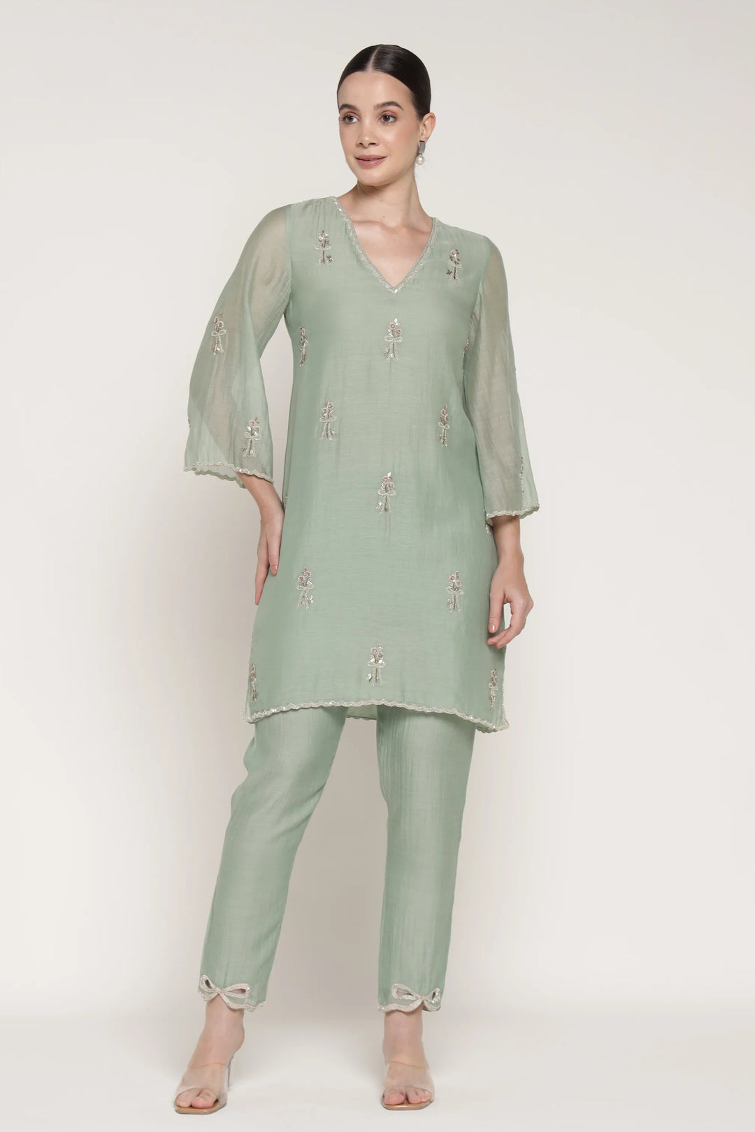 Winter Teal Bell Bow Coord Set