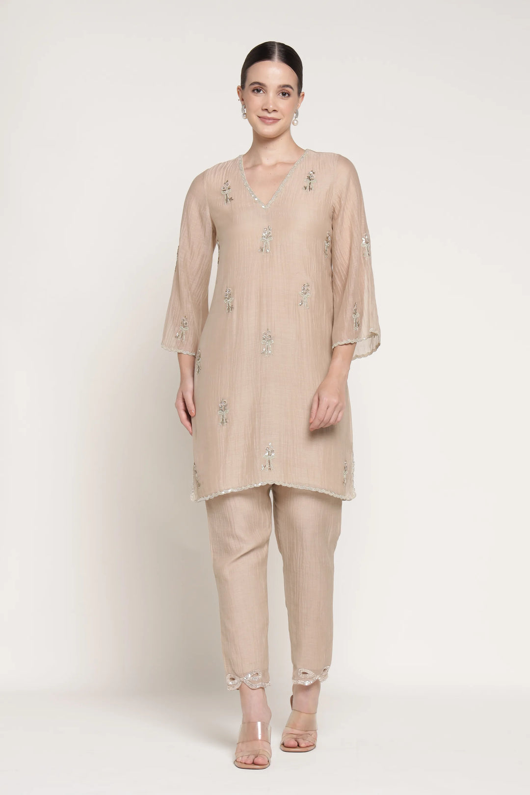 Beige Bell Bow Coord Set