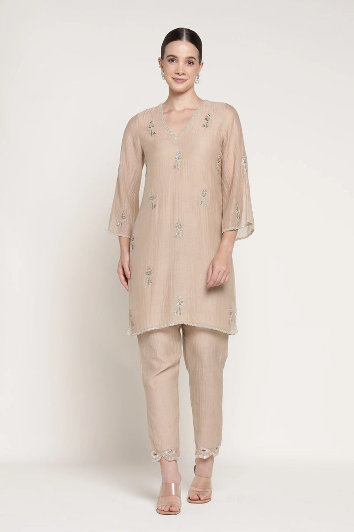 Beige Bell Bow Coord Set