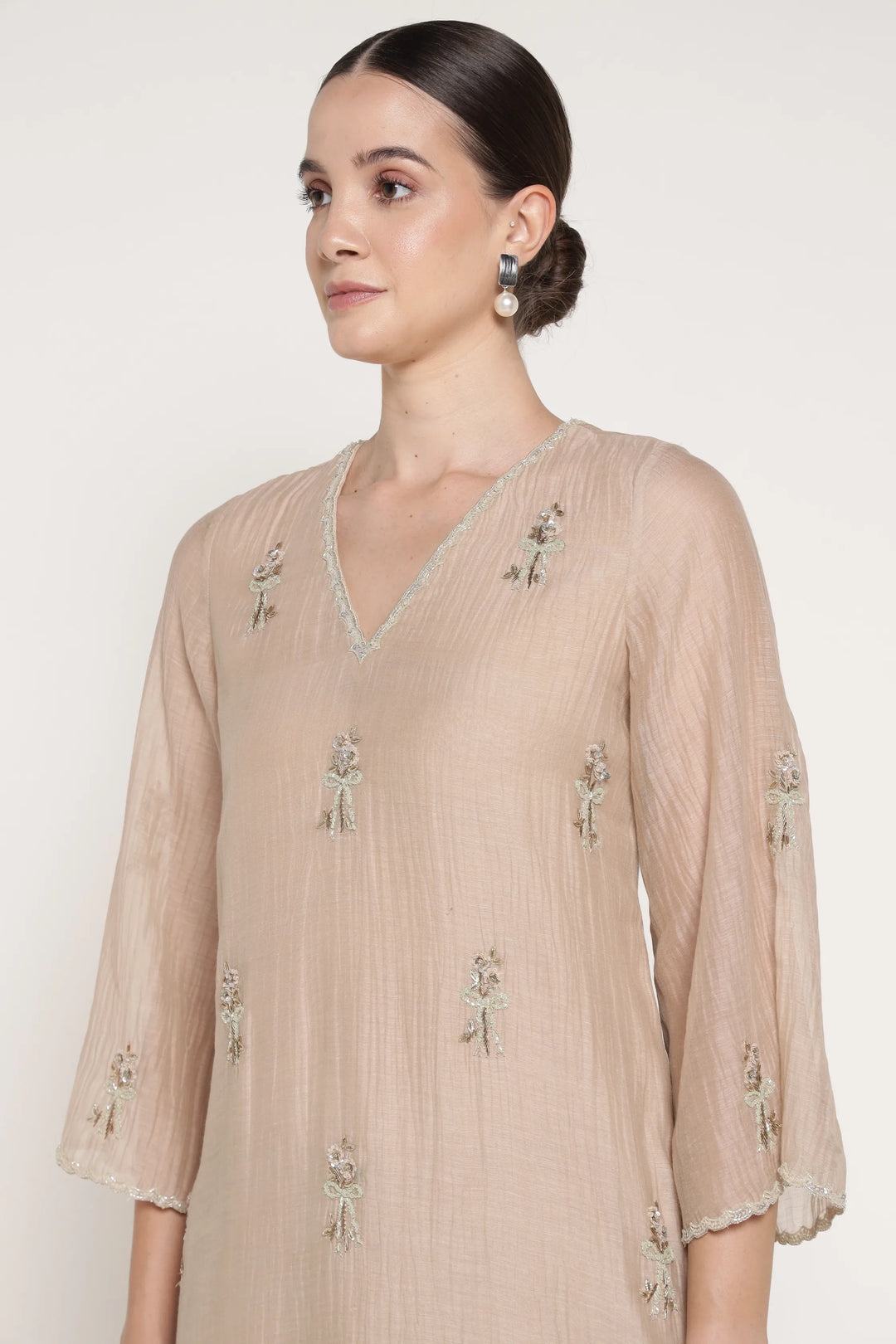 Beige Bell Bow Coord Set