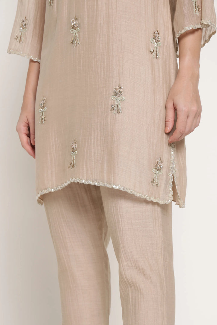 Beige Bell Bow Coord Set