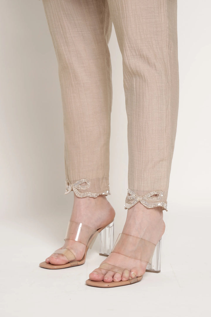 Beige Bell Bow Coord Set