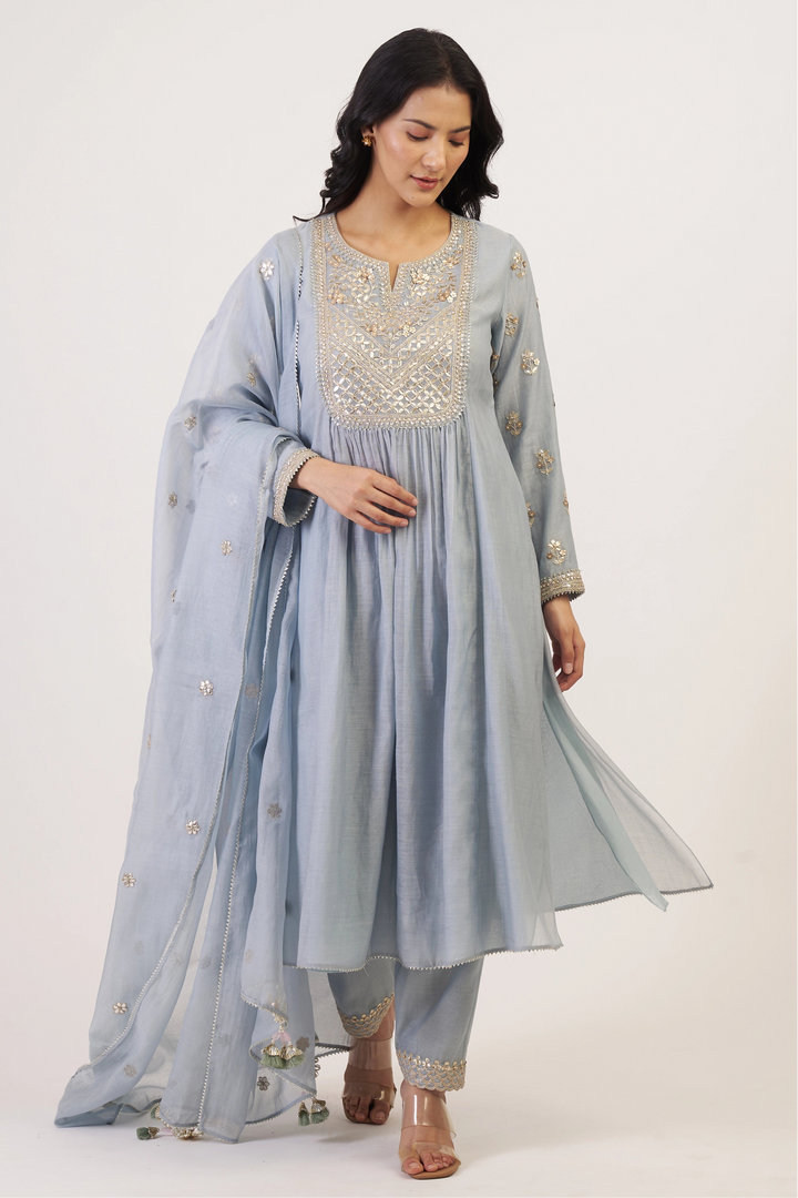 Ice Blue Vrinda Yoke Kurta Set
