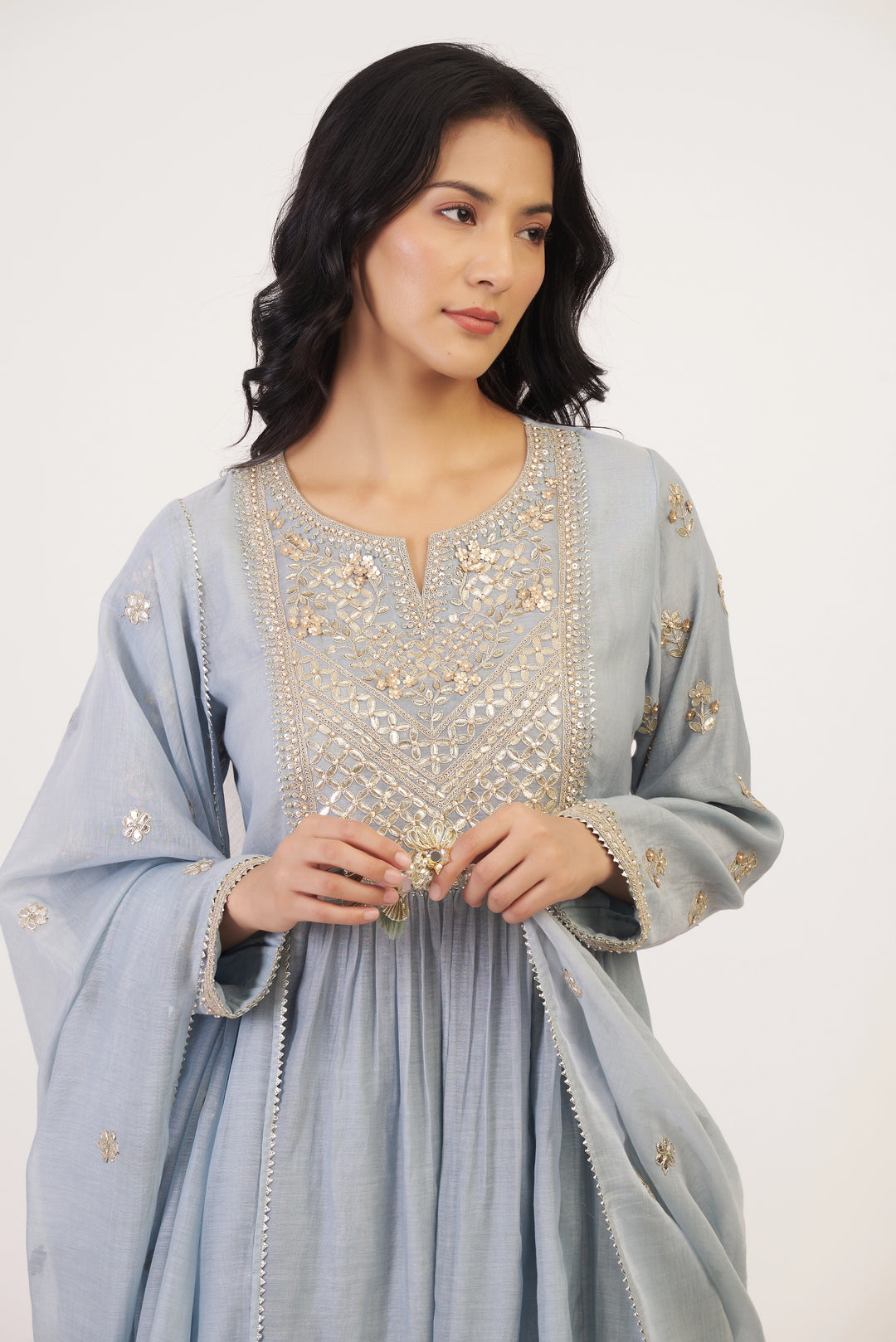 Ice Blue Vrinda Yoke Kurta Set