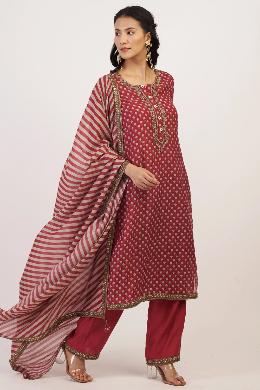 Red Anargul Kurta Set