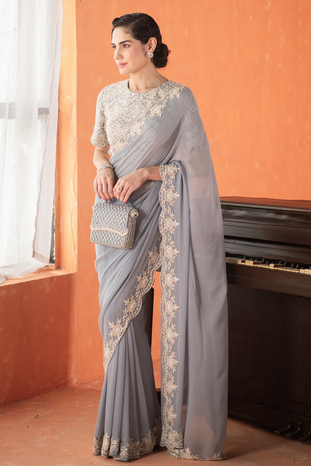 Blue Chandelier Georgette Saree with Georgette Blouse