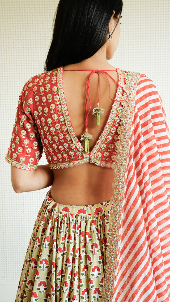 Red Printed Lehenga