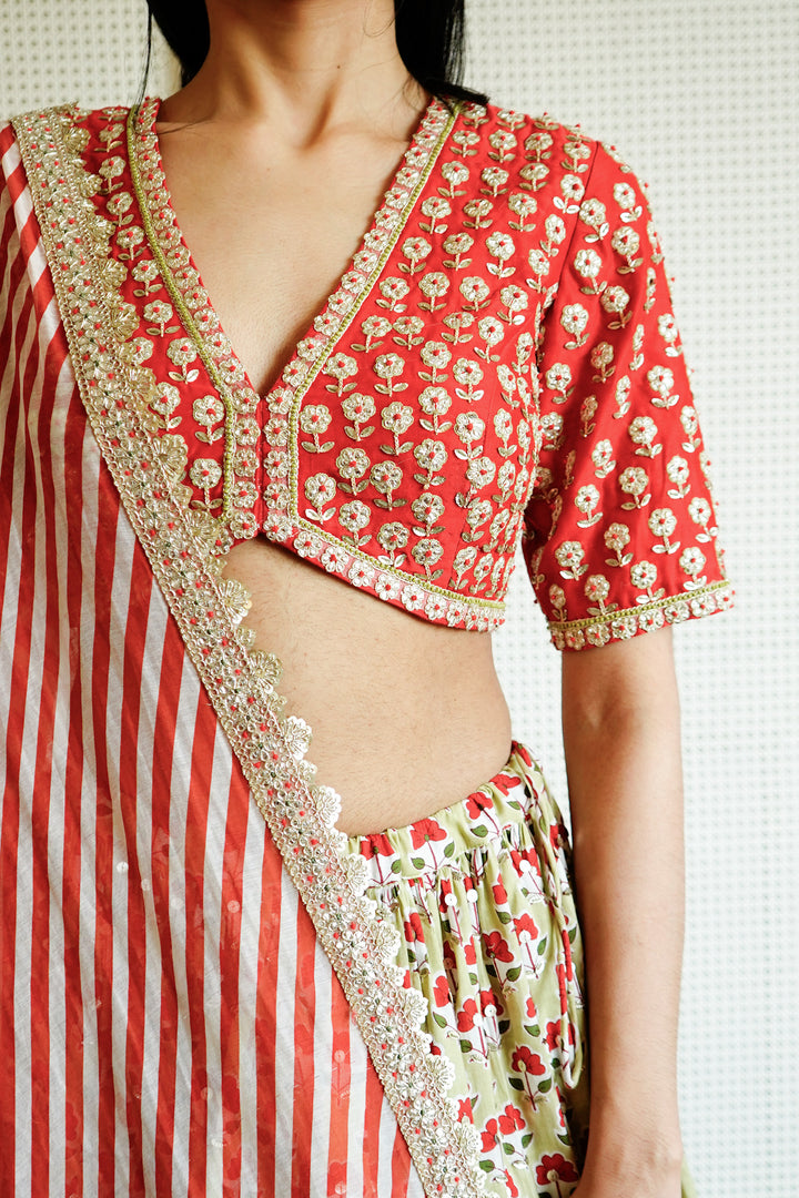 Red Printed Lehenga