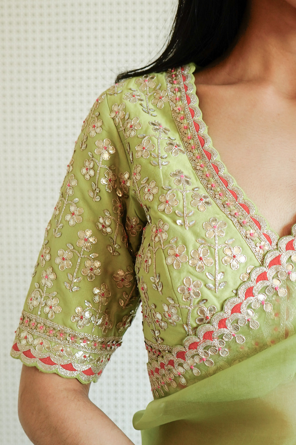 Green Gota Border Saree