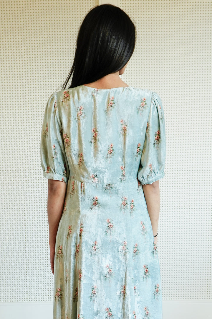 Velvet Printed Blue Dress
