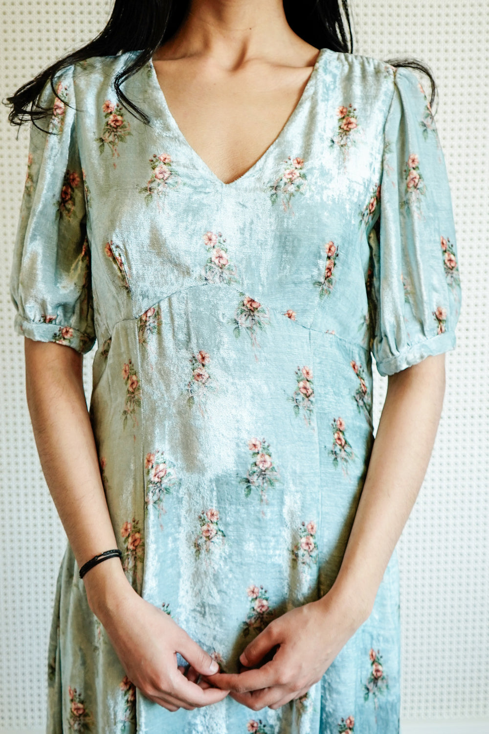 Velvet Printed Blue Dress