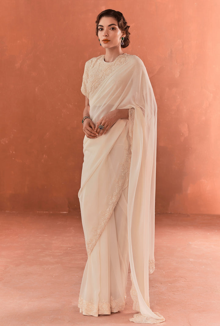 Ivory Chandelier Georgette Saree with Georgette Blouse