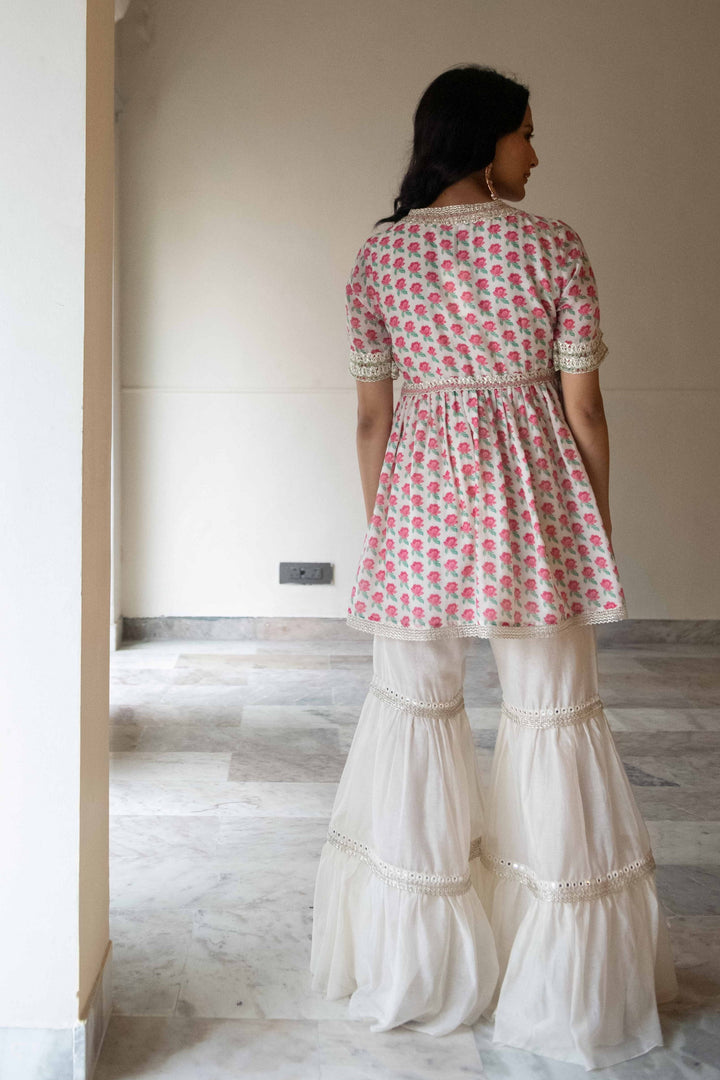 Magnolia Printed Garara Set for women silk mul outfit lace detailing Sharara leheriya Dupatta