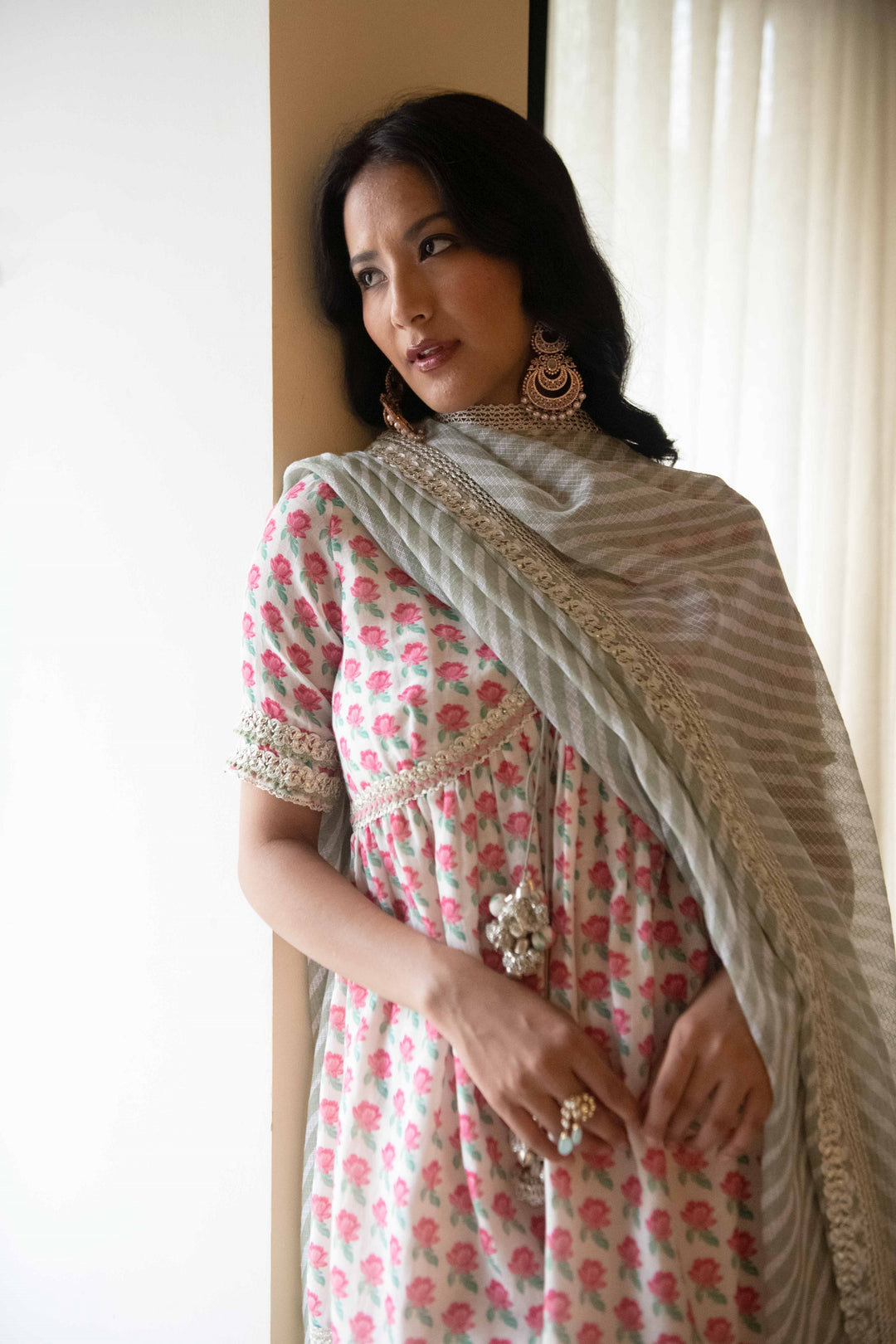 Magnolia Printed Garara Set for women silk mul outfit lace detailing Sharara leheriya Dupatta