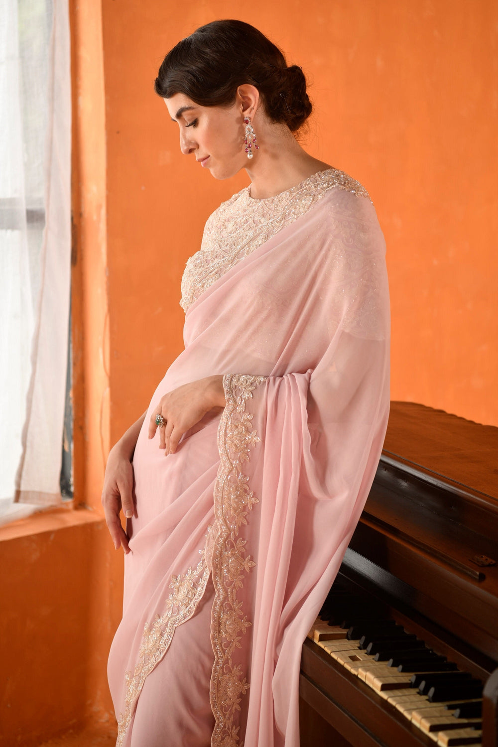 Pink Chandelier Georgette Saree with Georgette Blouse