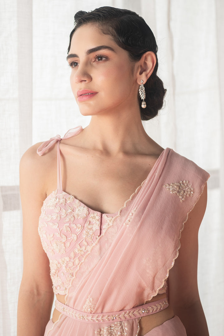 Pink Dandelion Chiffon Saree and Georgette Blouse