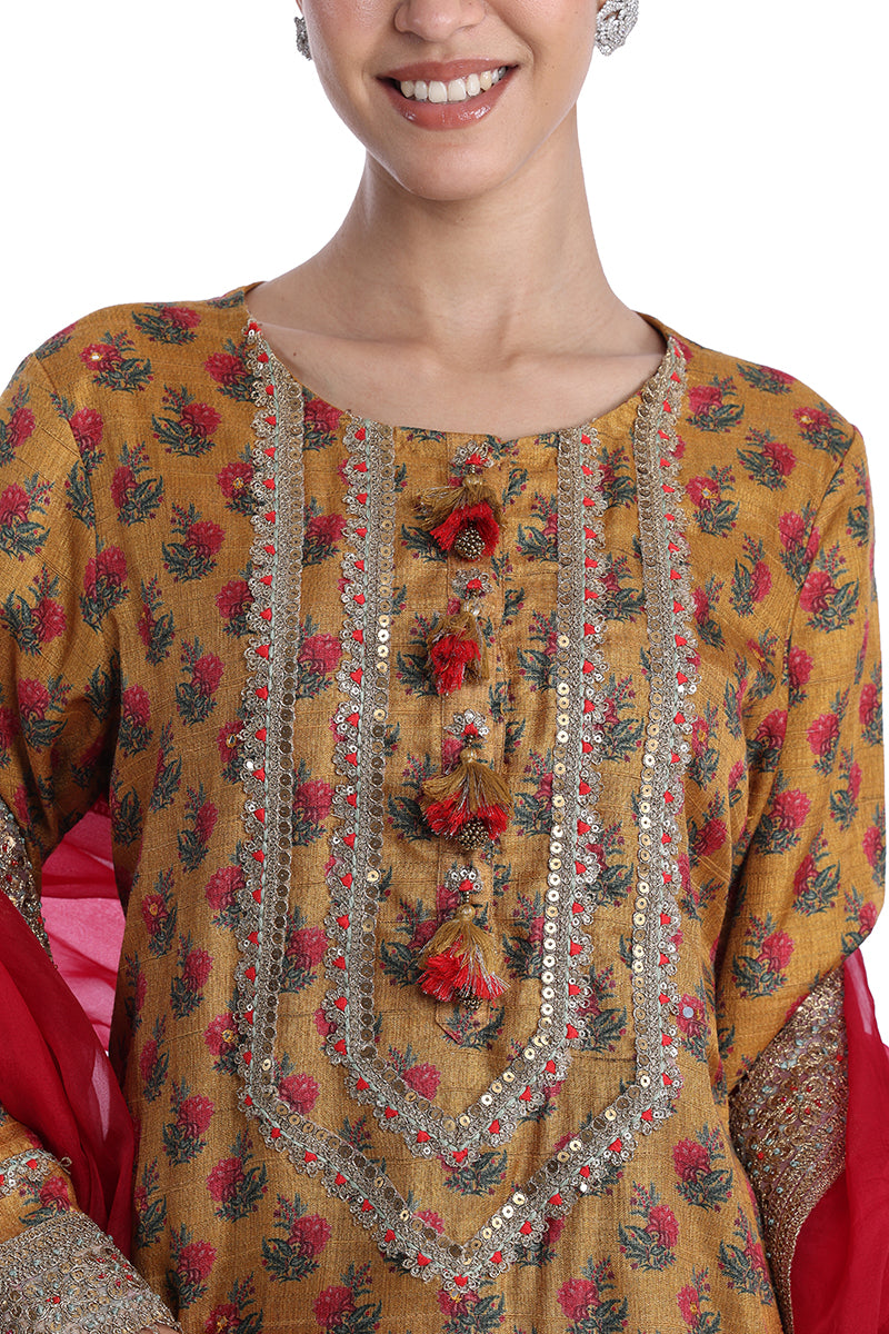Festive Red Printed Kurta Set