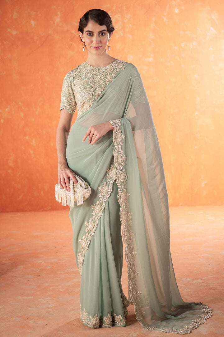 Teal Chandelier Georgette Saree with Georgette Blouse