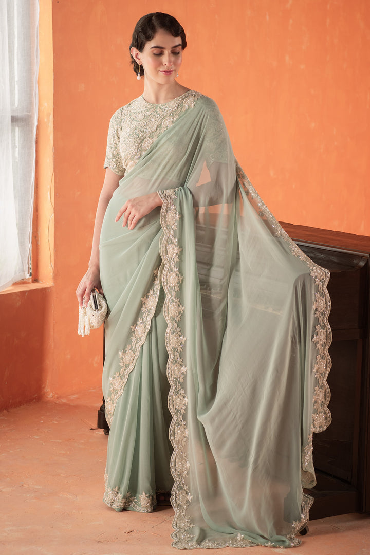 Teal Chandelier Georgette Saree with Georgette Blouse