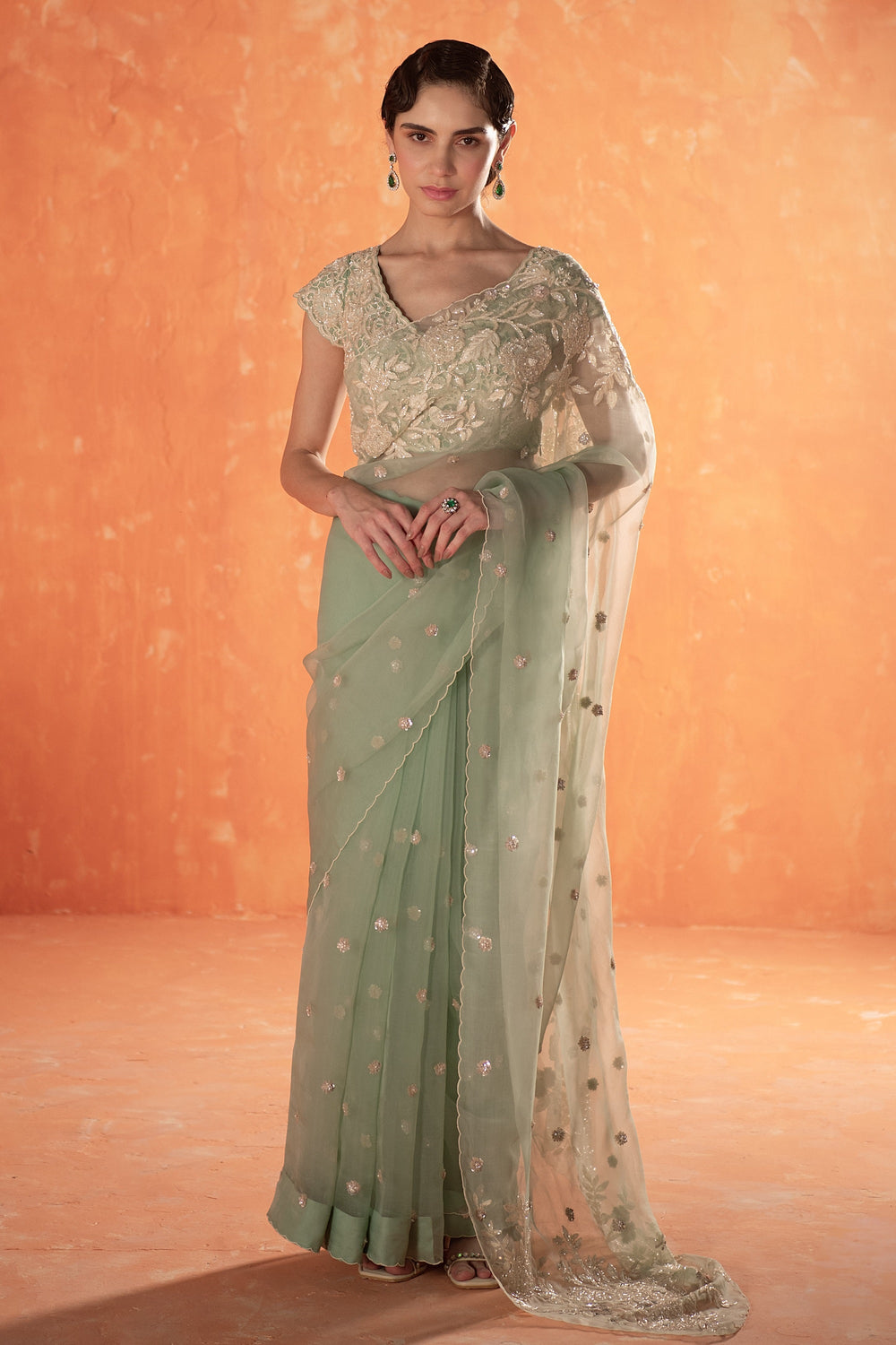 Teal Sparrow Organza Saree with Georgette Blouse