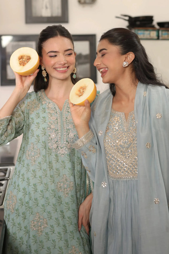 Ice Blue Vrinda Yoke Kurta Set