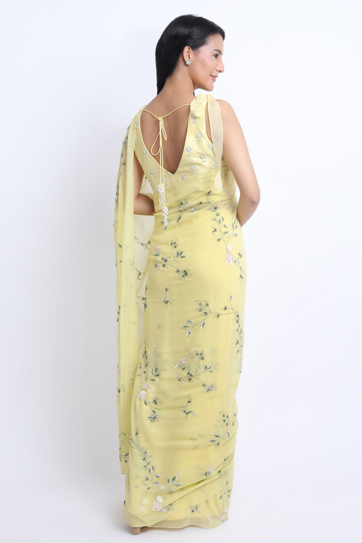 Yellow Ambar Jaal Chiffon Saree with Sequin Embroidery and Blouse