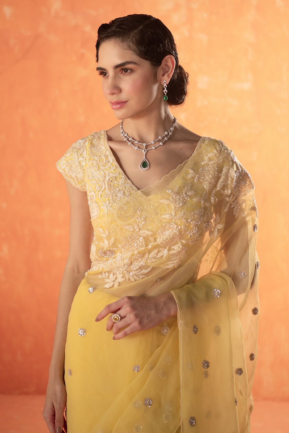 Yellow Sparrow Organza Saree with Georgette Blouse