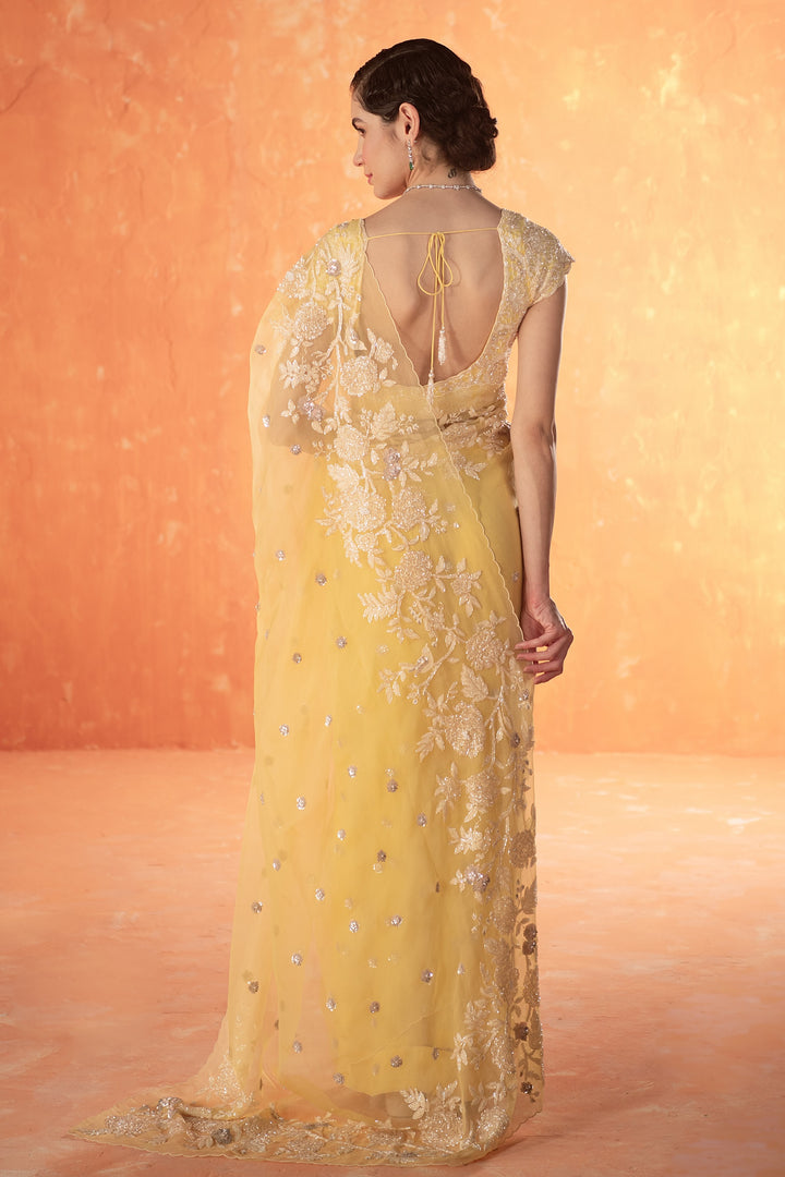 Yellow Sparrow Organza Saree with Georgette Blouse