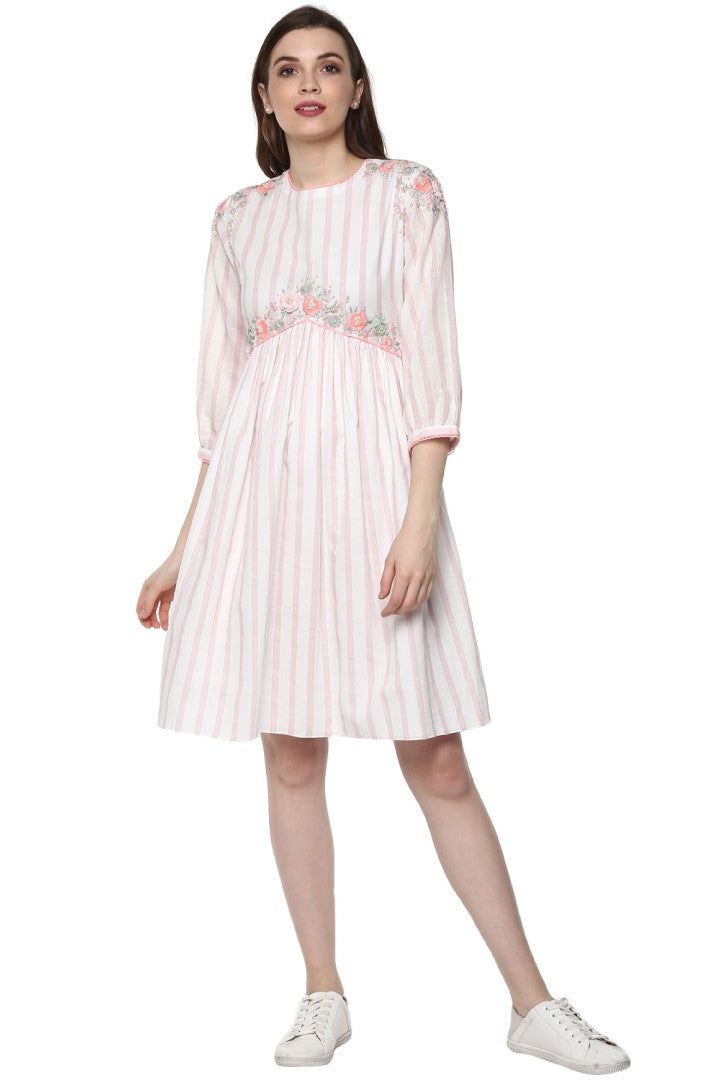 Striped Peach Flower Dress