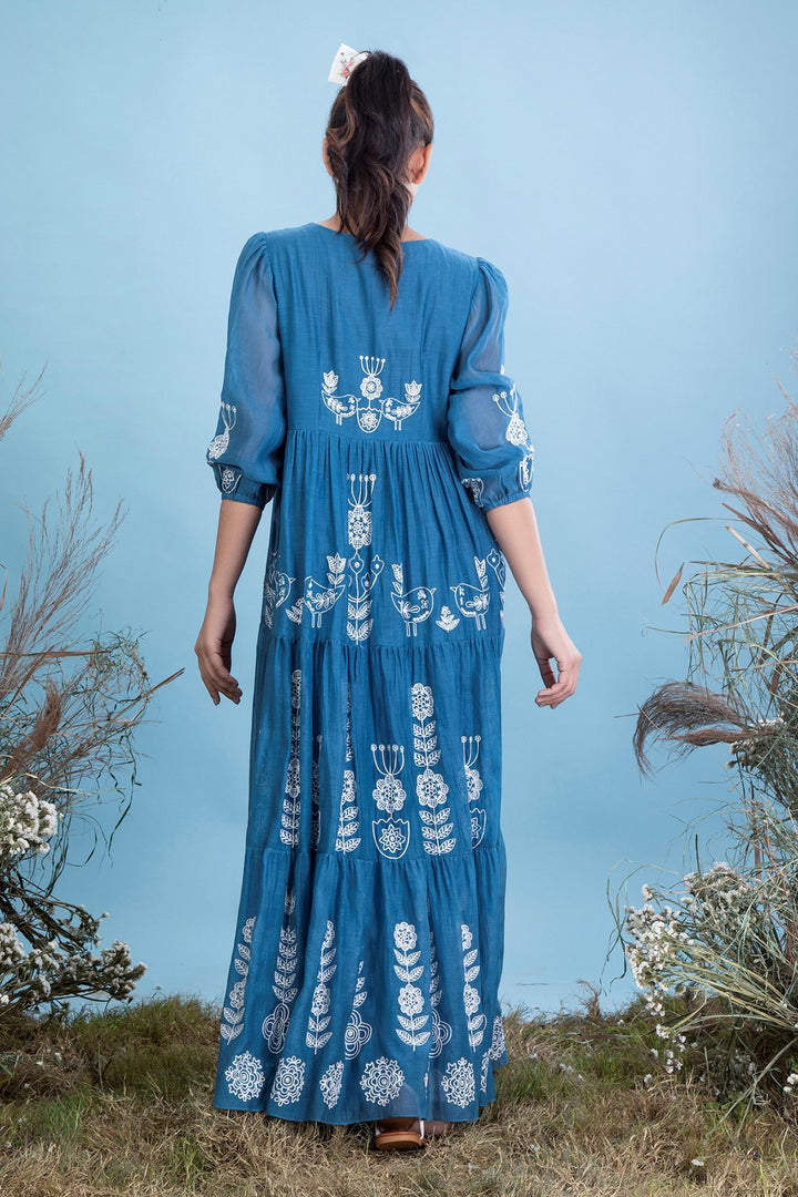 Ambar Blue Ari Embroidered Long Dress