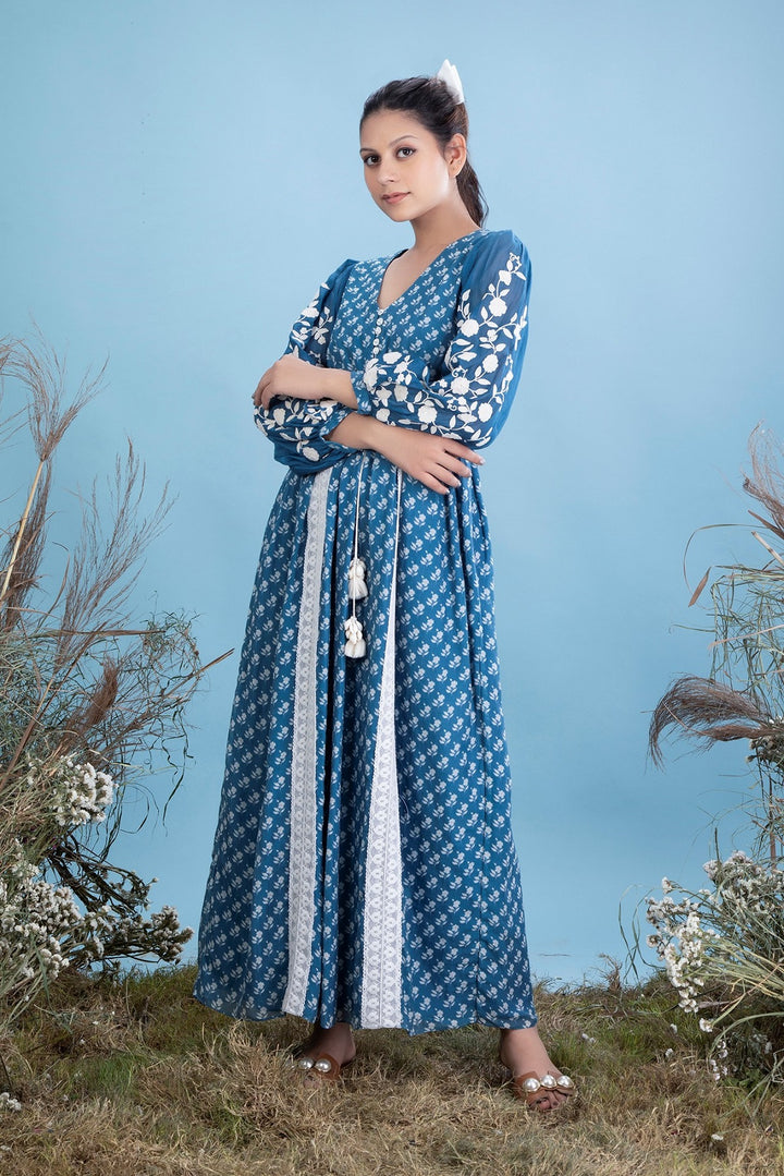 Signature Print with Dori Embroidered Long Dress