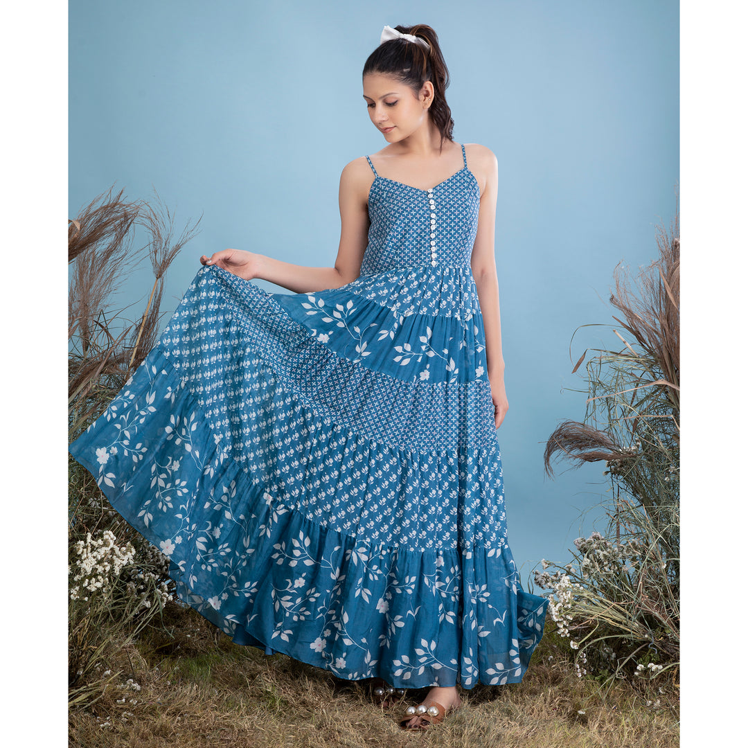 Blue Printed Long Dress from Love Summer by Priyanka Gupta